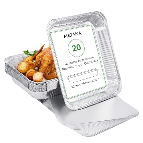 MATANA 20 Grands Barquettes Jetables Aluminium Premium avec Couvercle -