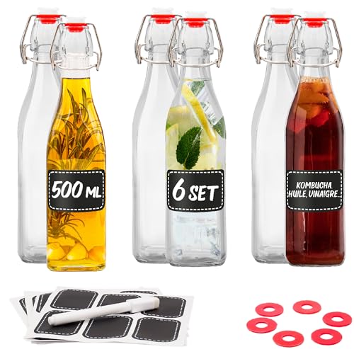 Praknu 6 Bouteille Verre 500ml Bouchon Mécanique - Bouteille en