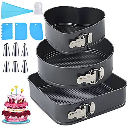 MULEVIP Moule à Charnière,3 Pièces 22/24/26cm Moule à Gâteau Noir