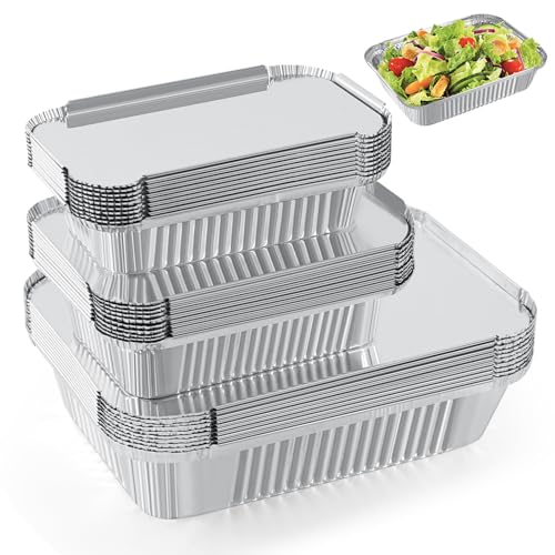 Notwoe 30 Pièces Barquette Aluminium,1750ml/700ml/410ml,Barquette Aluminium avec Couvercle,Barquette Aluminium Barbecue