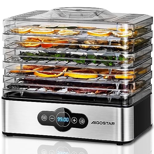 Aigostar BPA Sans 240W Crispy-Deshydrateur Alimentaire avec 5 Plateaux, Multicolore