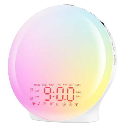 Réveil Lumière Bluetooth,Radio Eveil Matin Lumineux Lampe de Chevet 20