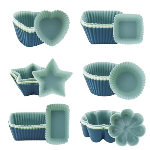 TOKSEO 24 Pièces Moules à Muffins Silicone,6 Types de Moules