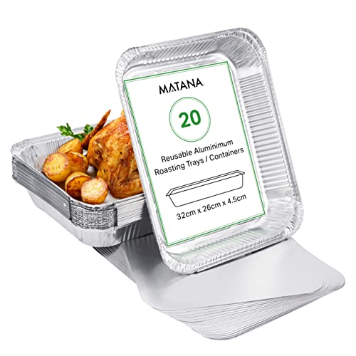 MATANA 20 Grands Barquettes Jetables Aluminium Premium avec Couvercle -