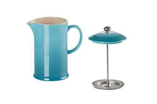 Le Creuset Cafetière avec Piston en Inox, 1L, Céramique, Bleu