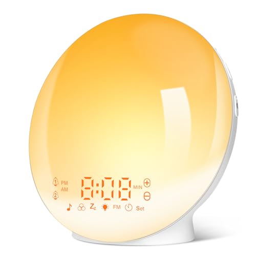 Eveil Lumière LED Radio Réveil Matin Lumineux Lampe de Chevet