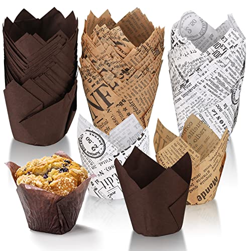 150 Pièces Caissettes de Muffins en Papier Tulipes, Moules à