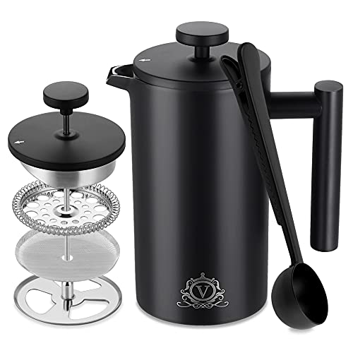 vancasso Cafetière à Piston Noir Mat, French Press Isolation à