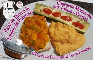 Pavés de thon à la fondue de poivrons, courgettes moutardées aux tomates cerises & purée de pommes de terre aux tomates - Cuisson vapeur sur 3 niveaux