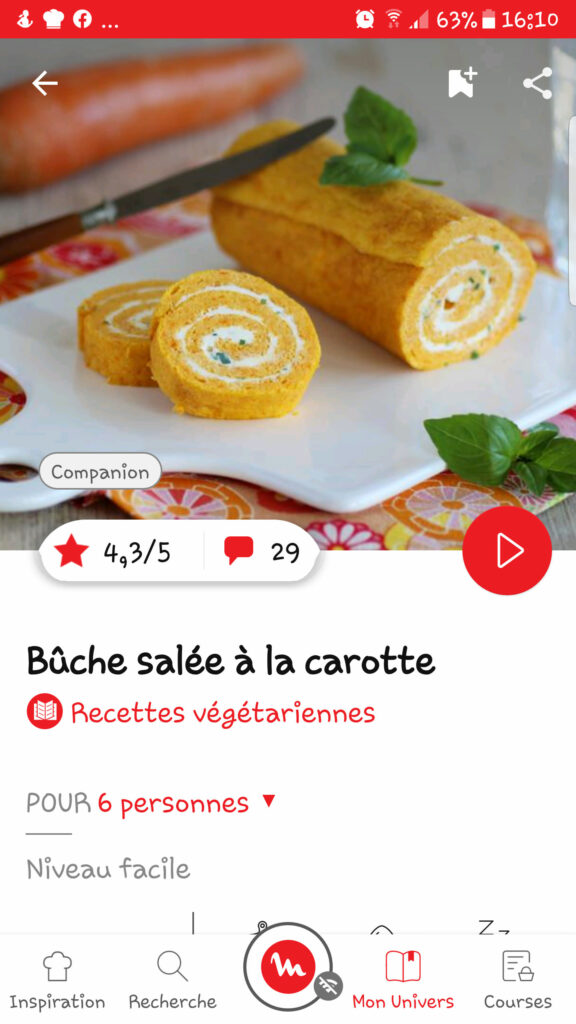 Application Moulinex - Recette buche salee