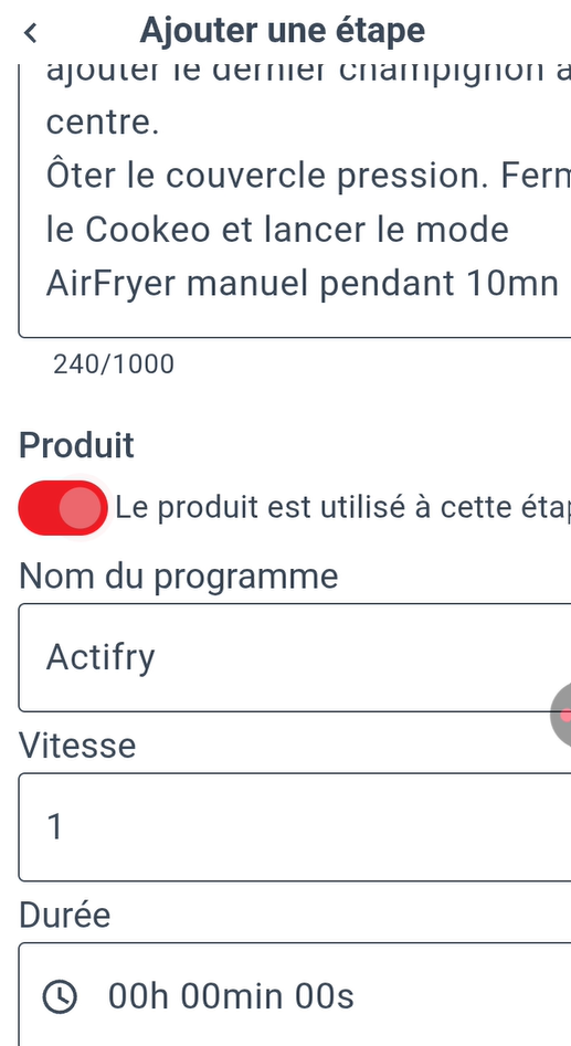 Application My Moulinex / Adapter une recette