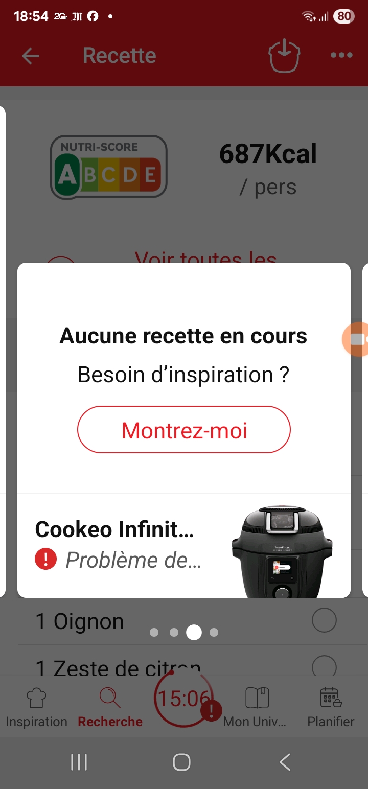 Capture écran Appli My Moulinex MINUTEUR - Perte connexion