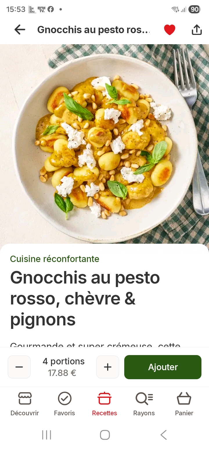 Gnocchis au Chèvre Frais & Pesto Rosso - Recette de l'application Picnic adaptée au Cookéo Infinity Autostir avec la pale